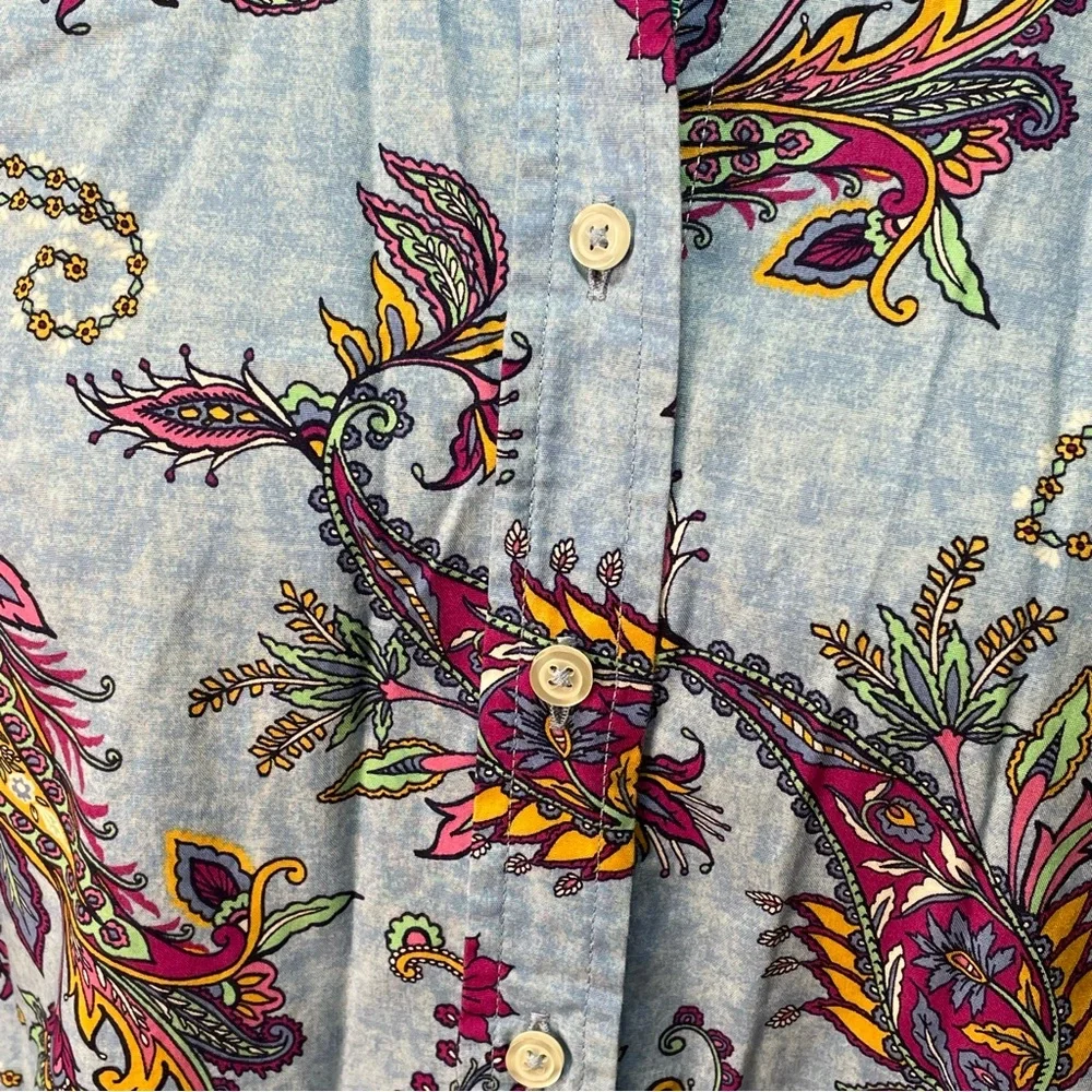 Talbots Cotton Button Front Swirly Paisley Blouse Top Women's Size M
